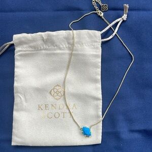 Kendra Scott Gold Chain Turquoise Blue Rock Pendant Choker Necklace 8"